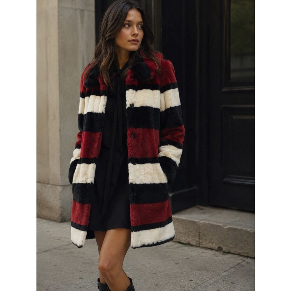 Alice + Olivia Kinsley Oversized Stripe Faux Fur Coat